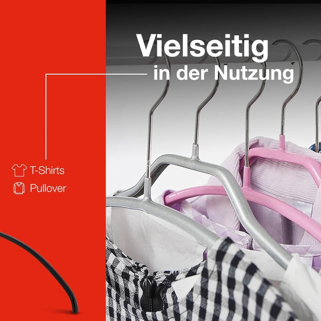 MAWA Kleiderbügel, Set mit 10 hochwertigen, platzsparenden, rutschfesten Kleiderbügeln, ideal für T-