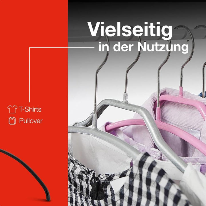 MAWA Kleiderbügel, Set mit 10 hochwertigen, platzsparenden, rutschfesten Kleiderbügeln, ideal für T-