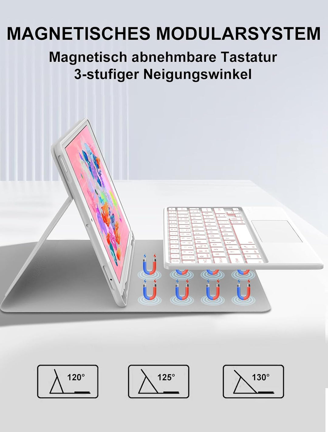JADEMALL Für iPad 6 9,7"&amp; Air 2 Hülle mit Touchpad &amp; Beleuchtung QWERTZ | Mit 7-Farben Beleuchtung &amp;