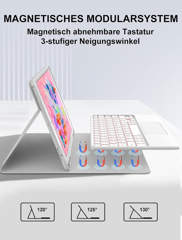 JADEMALL Für iPad 6 9,7"&amp; Air 2 Hülle mit Touchpad &amp; Beleuchtung QWERTZ | Mit 7-Farben Beleuchtung &amp;