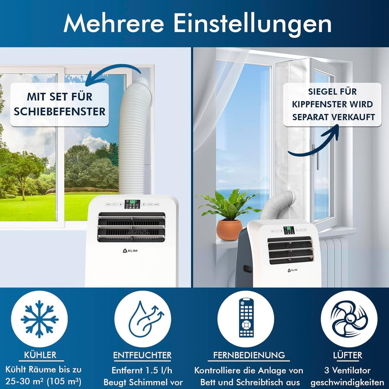 KLIM AC12000 | Leistungsstarke und Leise Mobile Klimaanlage mit 12.000 BTU + NEU 2024 + mit Integrie