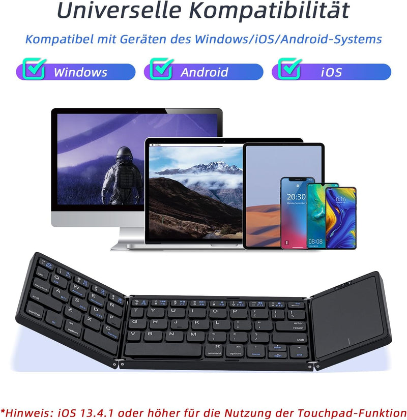 Mcbazel Faltbare kabellose Tastatur mit Touchpad für Tablet/Handy/PC, tragbare Tastatur, kabellos, w