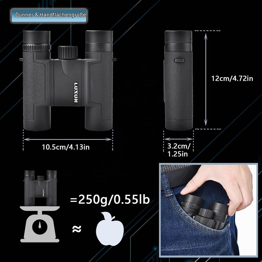 LUXUN 15x25 Fernglas für Erwachsene und Kinder, Klein leicht Binoculars mit FMC-Linse, Mini Kompakt
