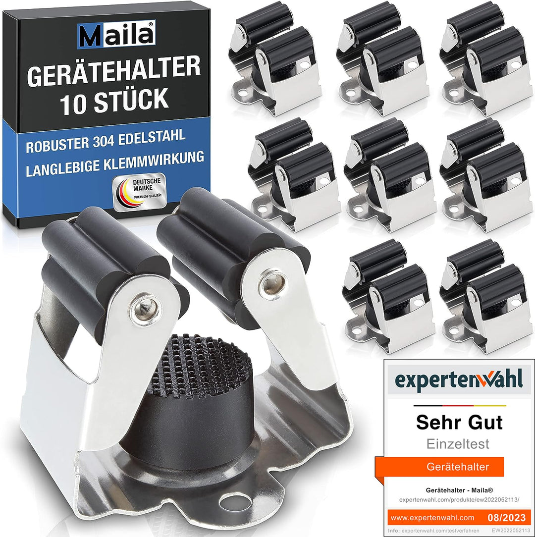 Maila® Gerätehalter (10er Set) - Robuster 304er Edelstahl rostfrei - Besenhalterung Wand mit starker
