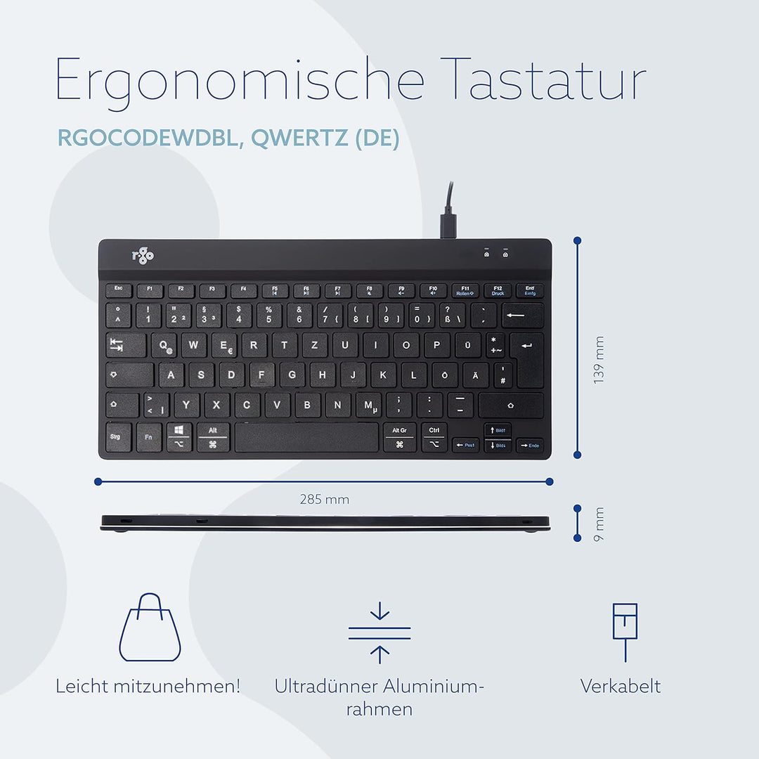 R-Go Tools Break Tastatur, Deutsches QWERTZ Layout, Mini Tastatur ohne nummernblock, Mit Pausenanzei