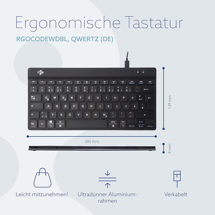 R-Go Tools Break Tastatur, Deutsches QWERTZ Layout, Mini Tastatur ohne nummernblock, Mit Pausenanzei