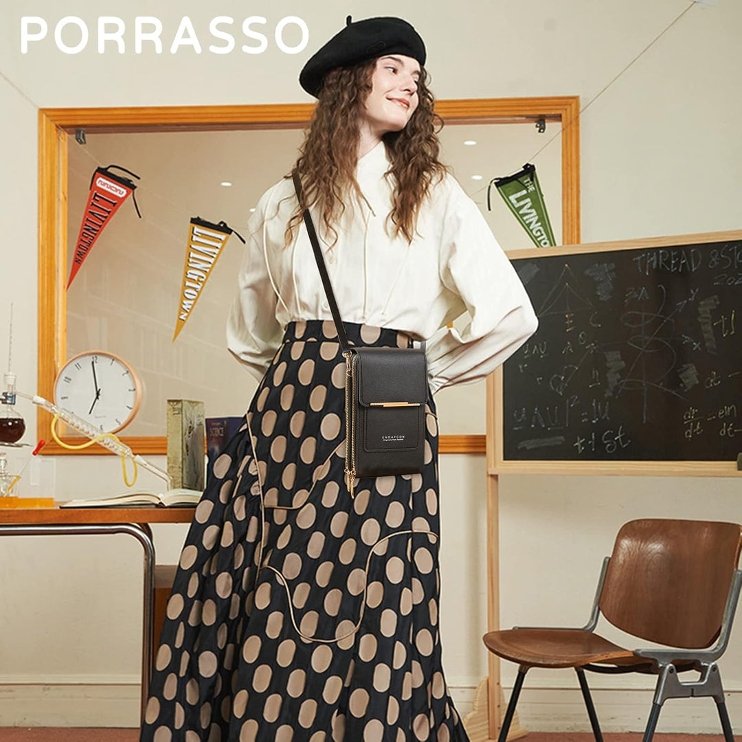 PORRASSO Handy Umhängetasche Touchscreen Crossbody Kleine Handytasche Mädchen Schultertasche PU Wass