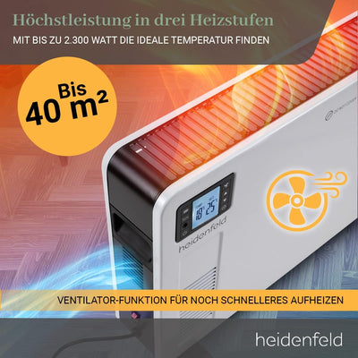 Heidenfeld Elektro Konvektorheizung EK100 | 2300 Watt - Fernbedienung - Timer - LCD-Display - Heizkö