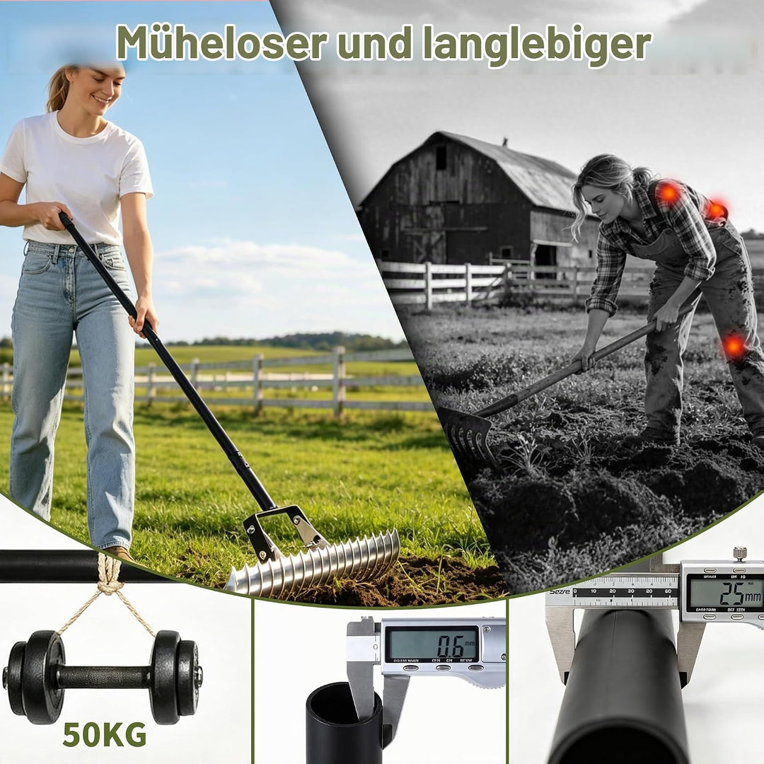 Vertikutierrechen für Rasen mit 38 cm Arbeitsbreite, winkelverstellbarer Rechenkopf und höhenverstel