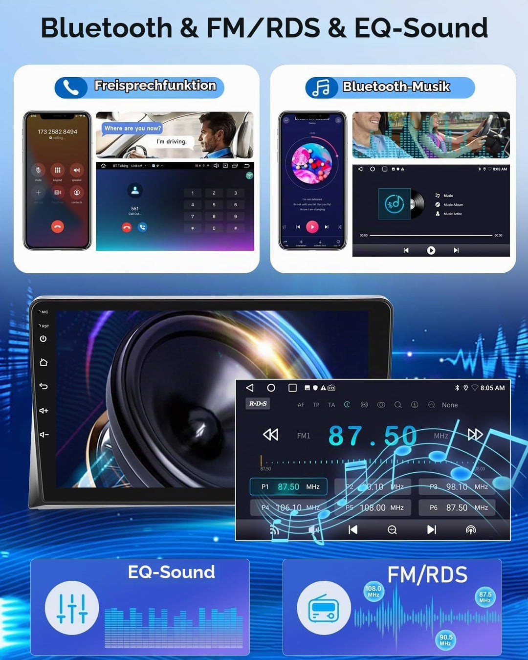 NHOPEEW 2G+64G Android Autoradio für VW T5 Multivan 2008-2015 - Drahtlos Carplay &amp; Android Auto - 9