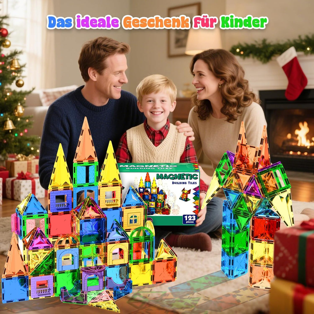 Magnetische Bausteine 123 Teile - Magnetbausteine für Kinder ab 3 4 5 6 7 8 9 Jahren, Magnetische Fl