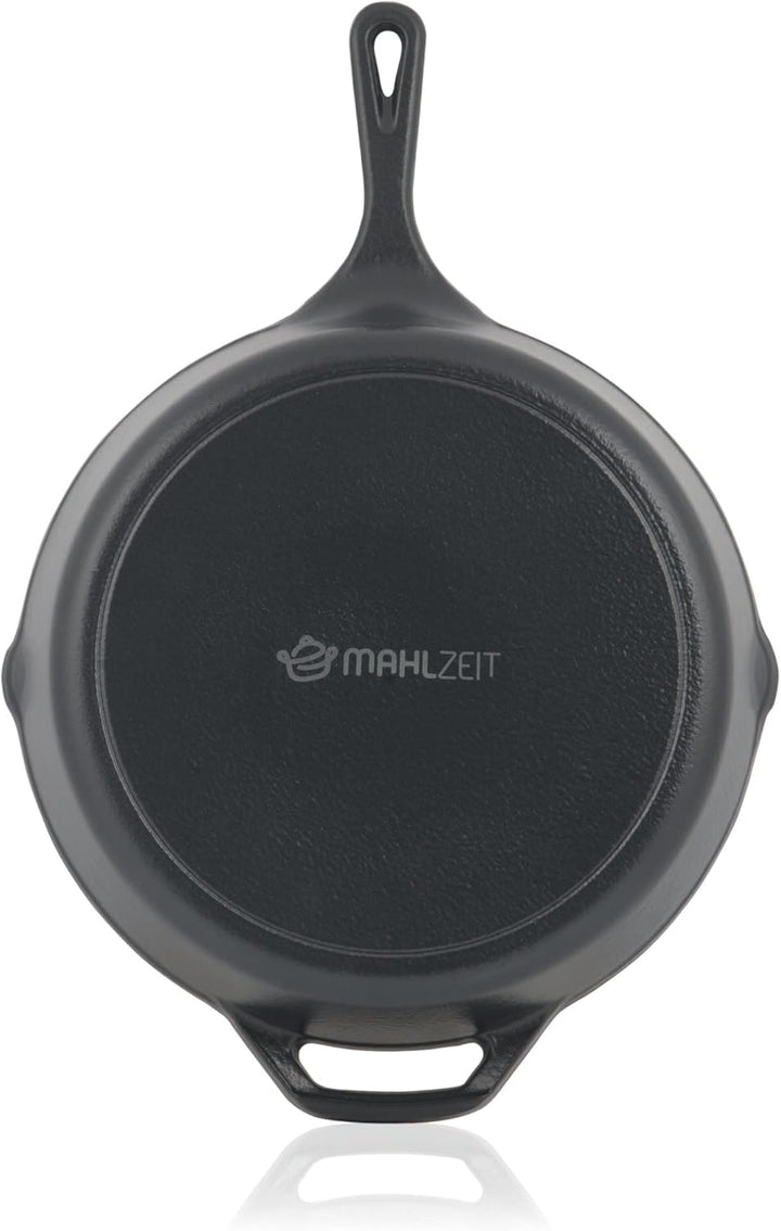 Mahlzeit Gusseisenpfanne mit Deckel emailliert | Ø 29,5 cm | Blue Berry | Bratpfanne mit zwei Ausgie