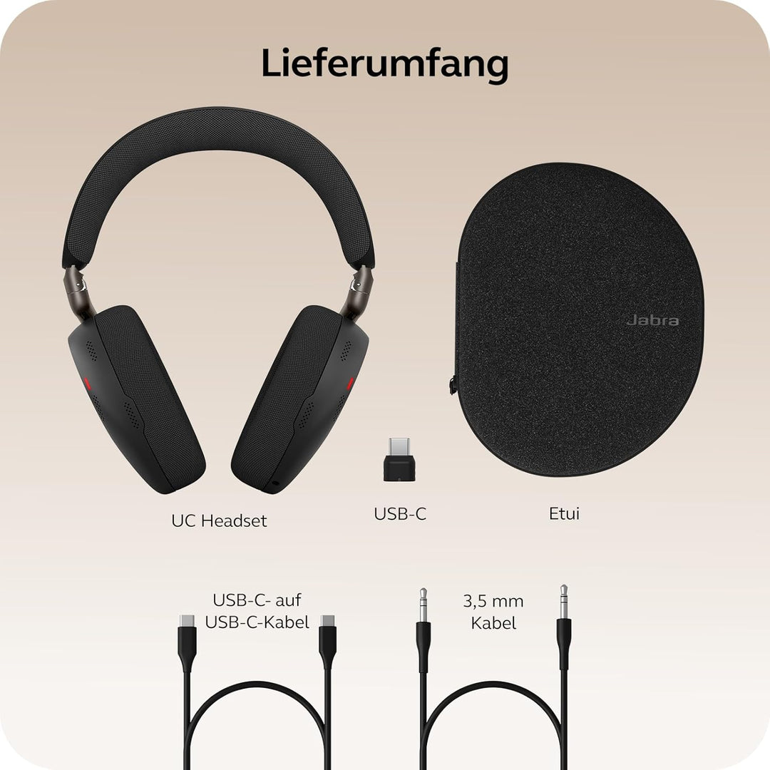 Jabra Evolve3 85 Over-Ear Bluetooth Headset kabellos mit Mikrofon für Büro, USB-C, KI-Sprachanruf, A