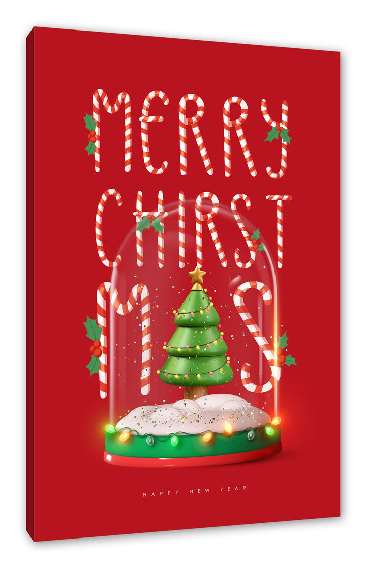 Pixxprint Weihnachts Collection - Schriftzug Glaskugel als Leinwandbild | Grösse: 100x70 cm | Wandbi