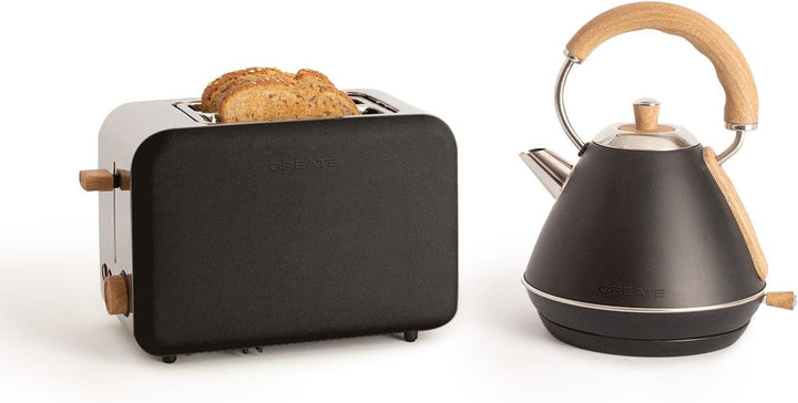 CREATE/PACK TOAST RETRO + KETTLE RETRO M/Schwarzer Toaster mit schwarzem Wasserkocher/Wasserkocher 1