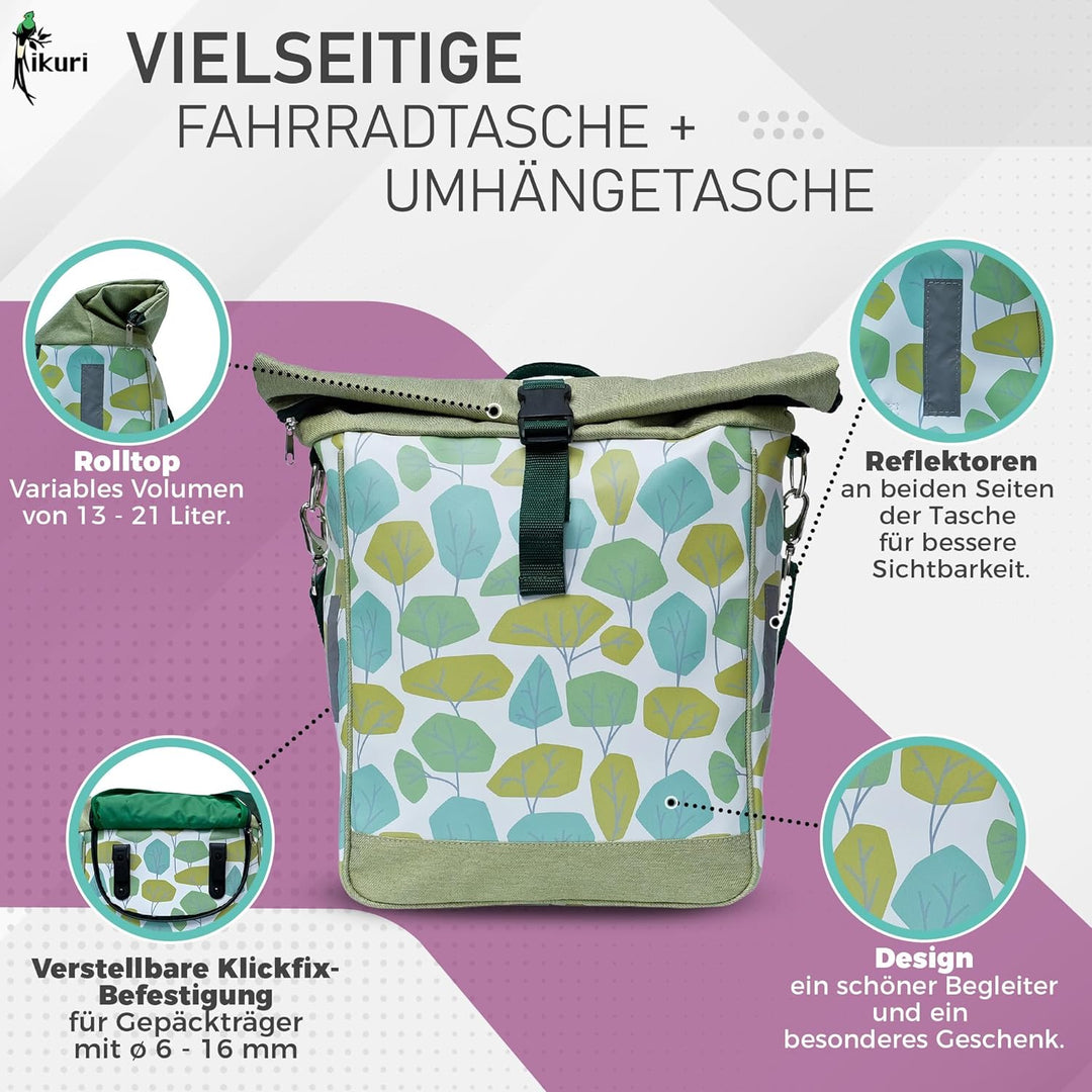 Ikuri einseitige Fahrradtasche für Gepäckträger Satteltasche Einzeltasche Packtasche, abnehmbar, mit