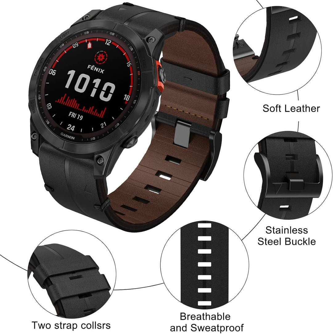 Armband für Garmin Fenix 7X, 26mm Echte Leder Ersatzarmband Quick-Fit Uhrenarmband für Garmin Fenix
