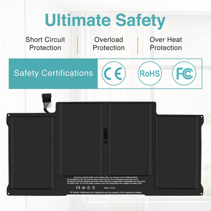 A1405 Akku kompatibel mit MacBook Air 33 cm (13 Zoll) 7,2 V 72000 mAh, A1466 A1377 A1496 Anfang 2014