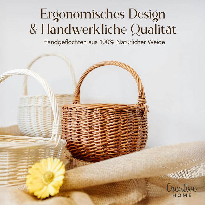 Creative Home Kleiner Weidenkorb mit Henkel | Klein 22 x 22 x 26 cm (+/- 2 cm) | Handgeflochtener, G