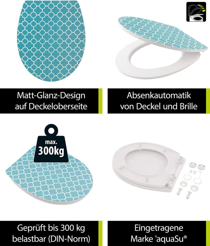 aquaSu® WC-Sitz mit Motiv Retro Chic | Duroplast Toilettendeckel mit Absenkautomatik | Belastbar bis