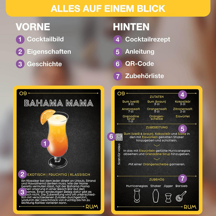 NEUBACH HOME Cocktail Karten - Cocktail Zubehör 50 Rezepte im Set - DIN A6 - extra schrittweise Zube