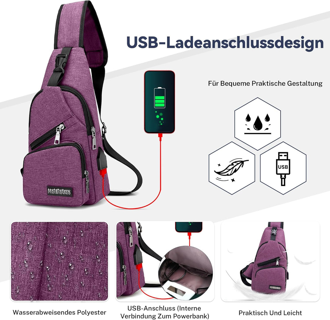 VARLIVOO Herren Sling Bag mit USB Port Crossbody Bag Diebstahlsicherung Schultertaschen Reise Wander