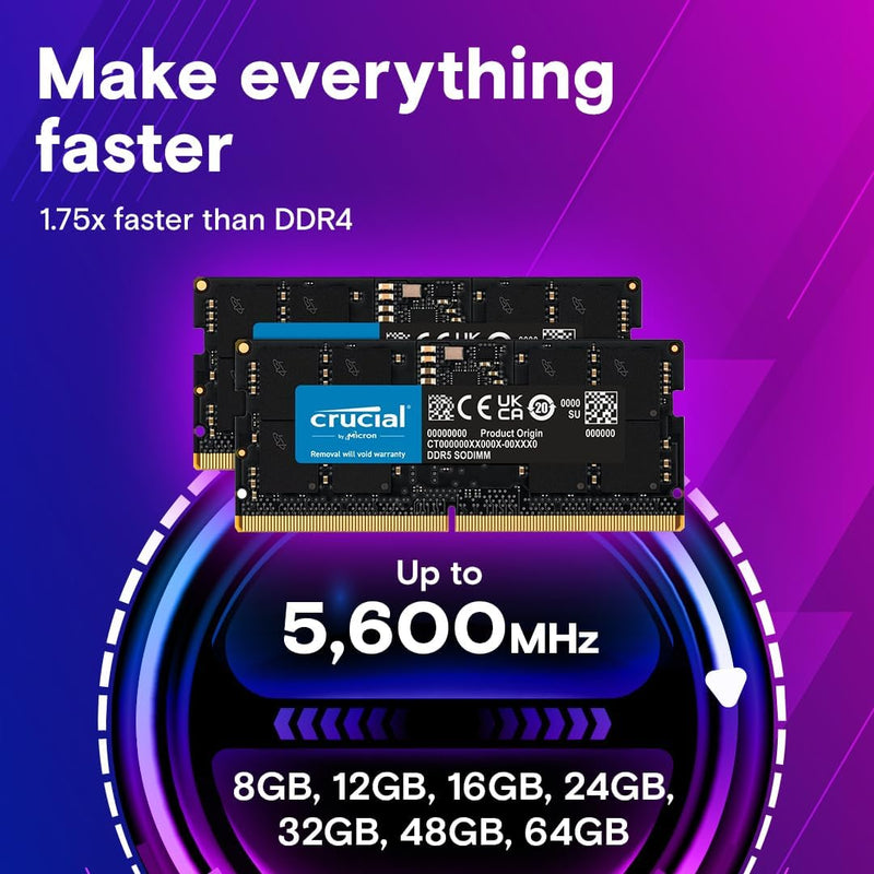 Crucial RAM 48GB Kit (2x24GB) DDR5 5600MHz (oder 5200MHz oder 4800MHz) Laptop Arbeitsspeicher CT2K24