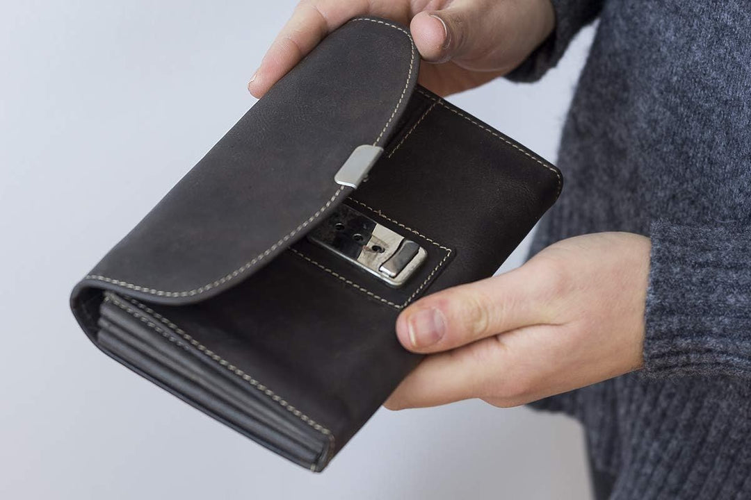 LEAS Kellnerbörse Taxifahrerbörse Trucker Natur Vintage-Stil Echt-Leder, dunkelbraun Vintage-Collect