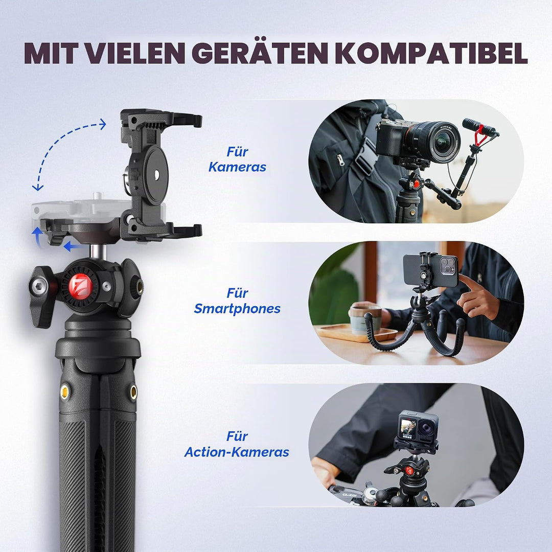 Freewell Vlogpod 3K-Stativ mit Handyhalterung, Kaltschuh-Halterung und 6,35 mm Schraube, kompatibel