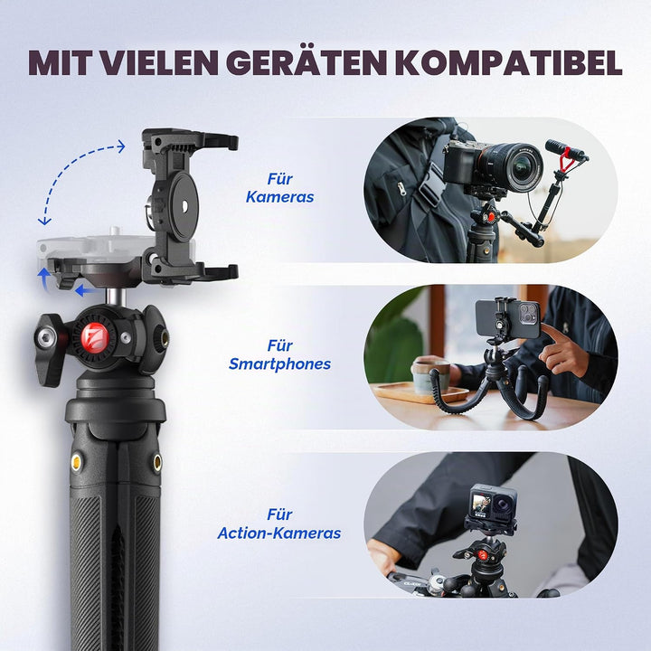 Freewell Vlogpod 3K-Stativ mit Handyhalterung, Kaltschuh-Halterung und 6,35 mm Schraube, kompatibel
