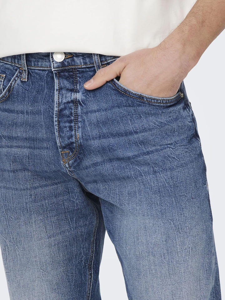 ONLY & SONS Herren Jeans ONSAVI Comfort 4934 - Relaxed Fit - Light Blue Denim 29W / 32L Dark Medium