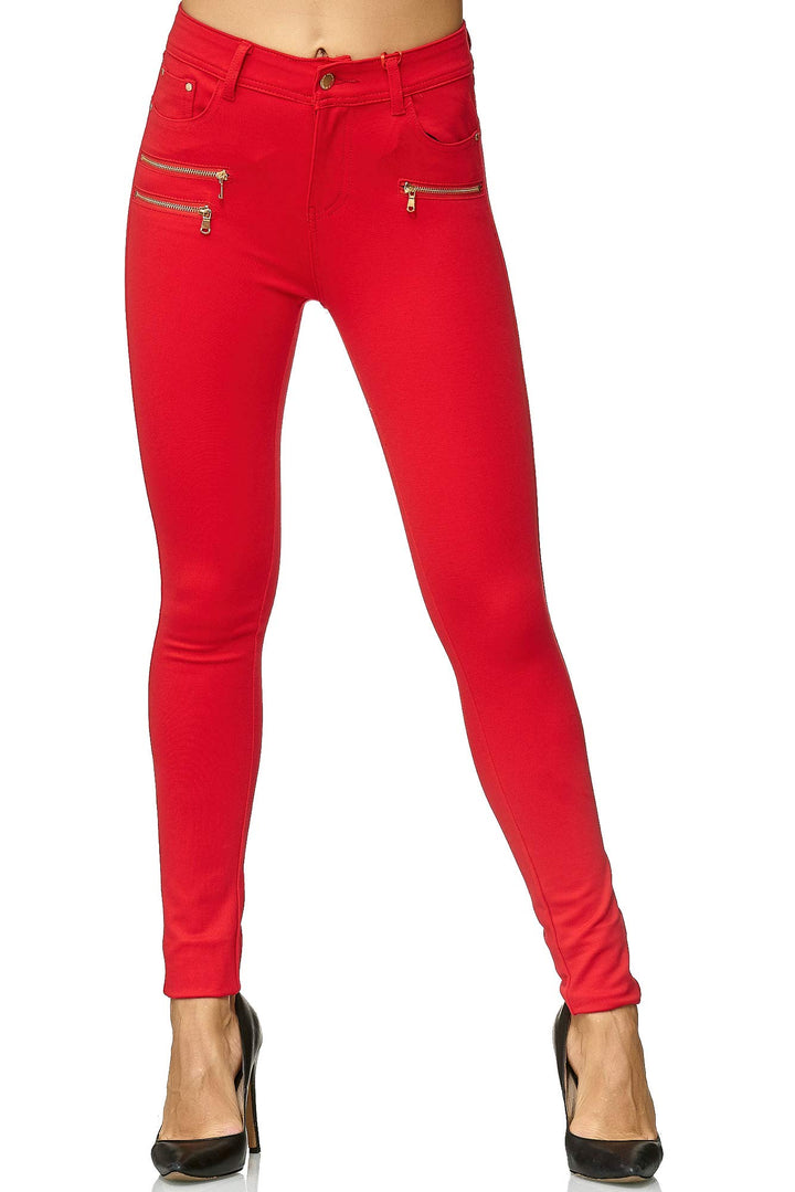Elara Damen Stretch Hose Skinny Fit Jegging Chunkyrayan 50 Slim Rot, 50 Slim Rot