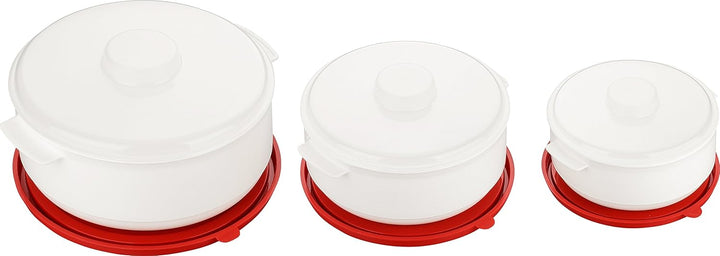Kigima Mikrowellen - Kochtopf - Frischhalte und Tiefkühlset Set 3-teilig Töpfe 0,5L, 1L, 2L Rot/Weis