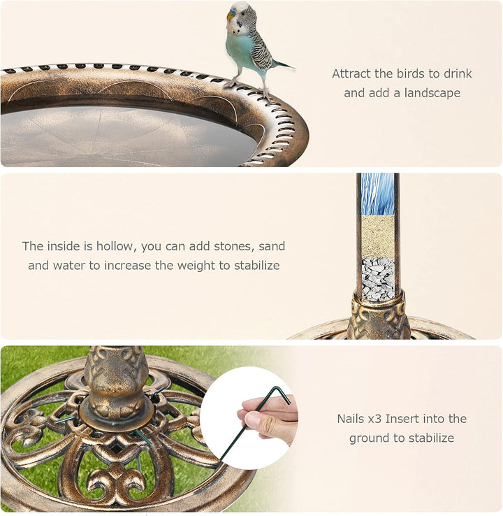 AISITIN Vogeltränke mit 2.5W Solar Springbrunnen, Futterplatz, Garten/Balkon Dekoration, Vogelbecken