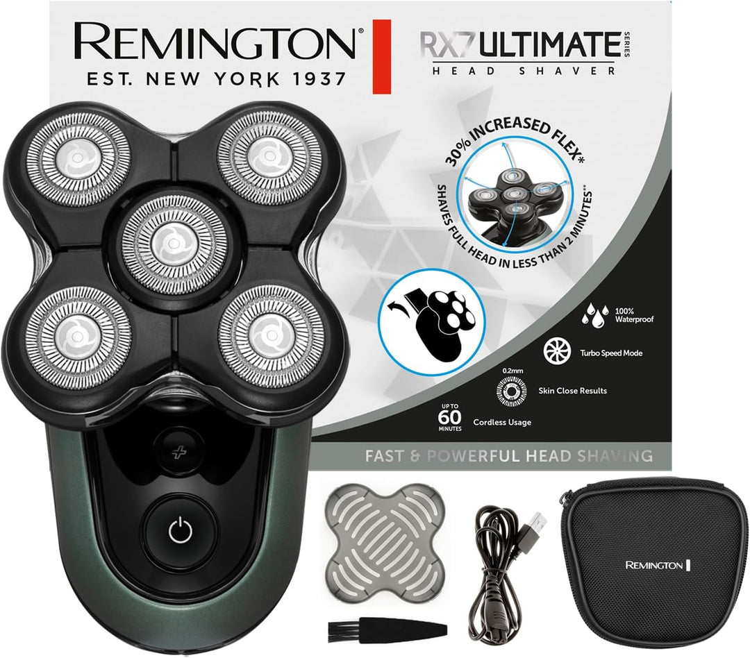 Remington Glatzen-Rasierer Herren elektrisch [Turbo Boost Funktion] Kopf-Rasierapparat Lithium (5 Sc