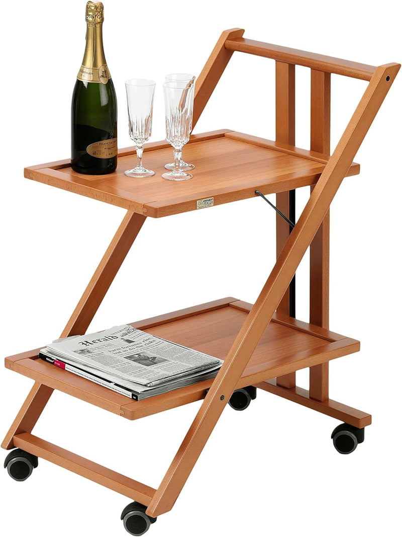 Arredamenti Italia Servierwagen, massives Buchenholz, 64 x 79 x 45 cm,, kirschrot, Kirschrot