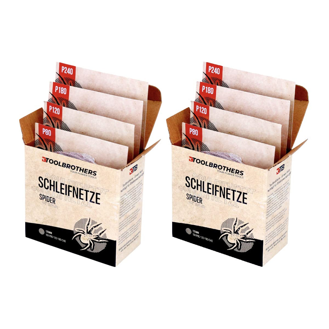 Toolbrothers SPIDER Schleifset Netzschleifmittel 2 Packungen 80x Schleifnetze 125mm Klett je 20x P80