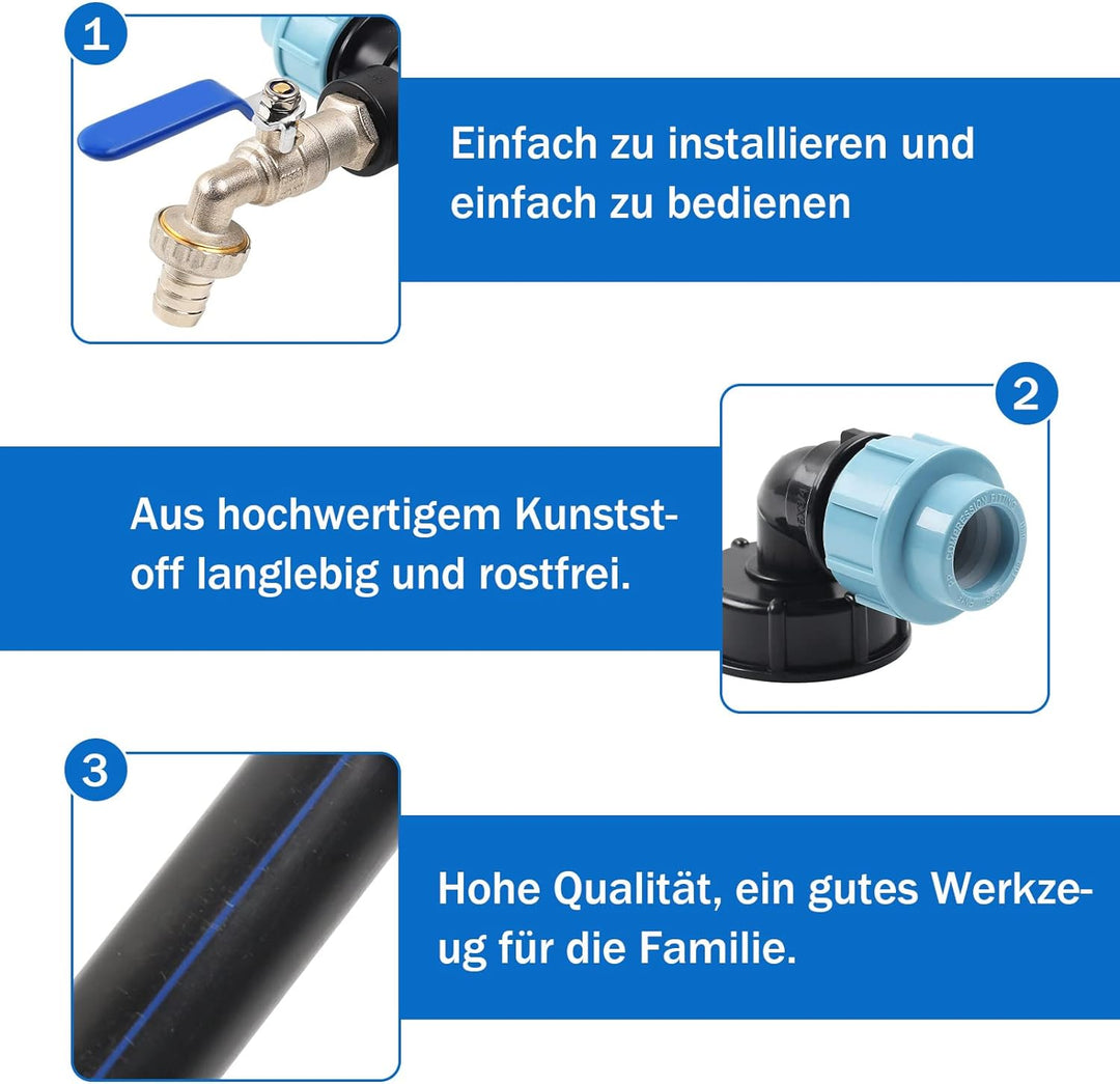 IBC Verbindungsset Auslaufhahn,IBC Adapter mit Schwanenhals Wasserhahn, Anschlussteile Für IBC Regen