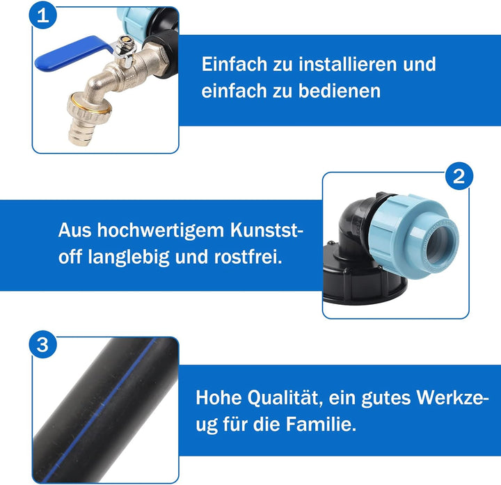 IBC Verbindungsset Auslaufhahn,IBC Adapter mit Schwanenhals Wasserhahn, Anschlussteile Für IBC Regen