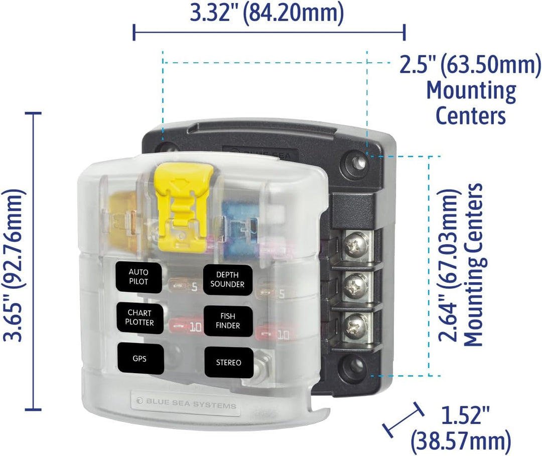 Blue Sea Systems ST Flachsicherungsblock 6 Schaltkreise mit Abdeckung, 6 Schaltkreise mit Abdeckung