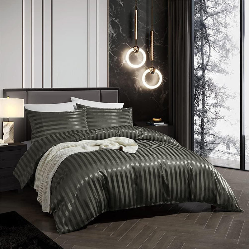 Luofanfei Bettwäsche 220x240 Glänzend Satin Glanzs Grau Uni Bettwäsche Set Seiden Luxus Glatt Bettbe