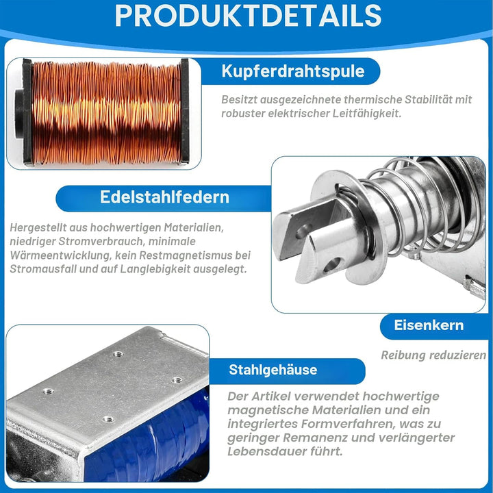 Heschen Magnet-Elektromagnet, HS-1578B, DC12 V, 4,8 A, 25 mm Hub, Kraft 50 N, Push-Pull-Typ, offener