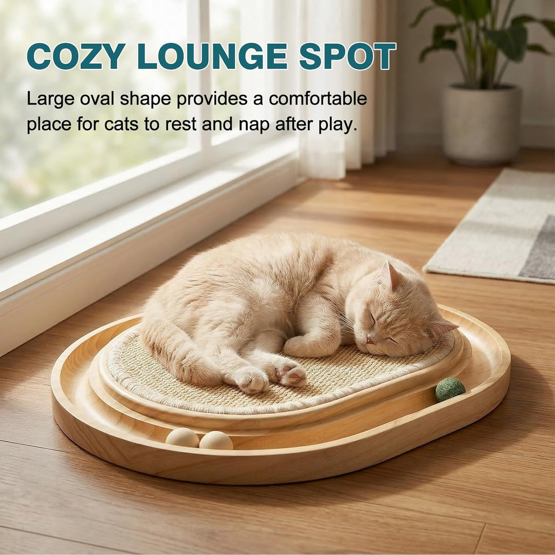 Kratzbrett Katze 43x33x3cm, 2-IN-1 Katzen Spielzeug, Massives Kiefernholz &amp; Natürliche Sisal Pad &amp; K