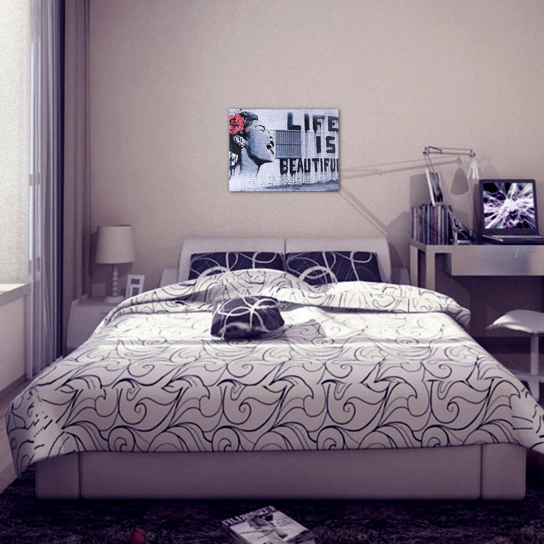 Piy Painting Leinwandbild Bansky Wandbild Life is Beautiful Schreiende Frau Wasserdichte Bilder und