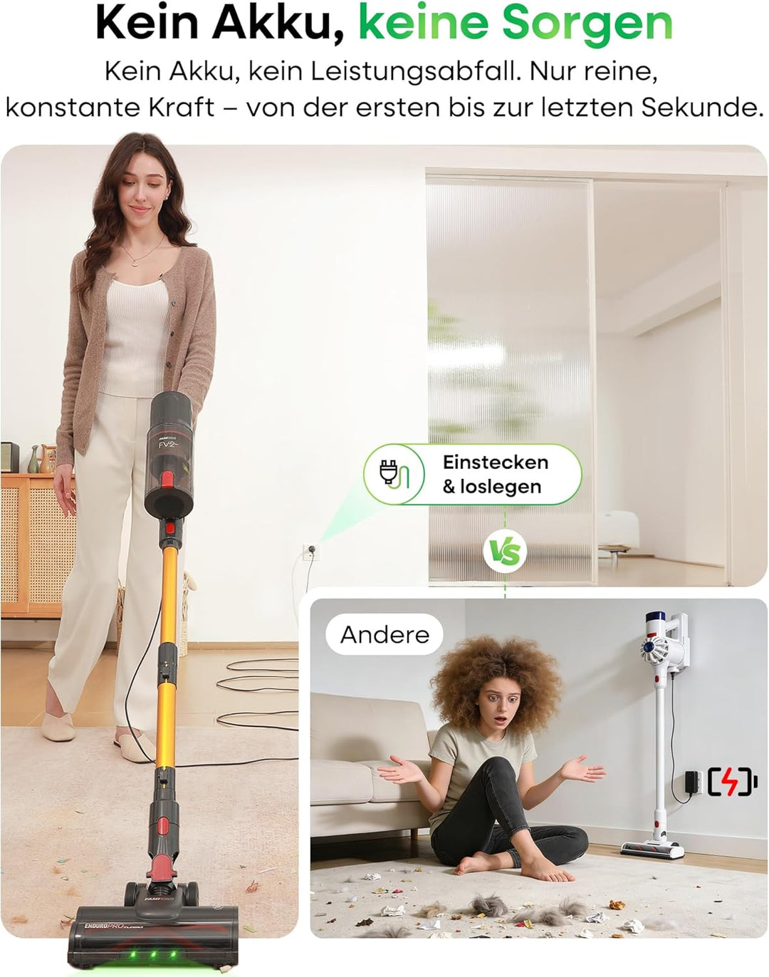 FAMIVAC Staubsauger mit Kabel, 65KPa &amp; 600W Konstante Saugkraft, Staubsauger Beutellos mit Matratzen