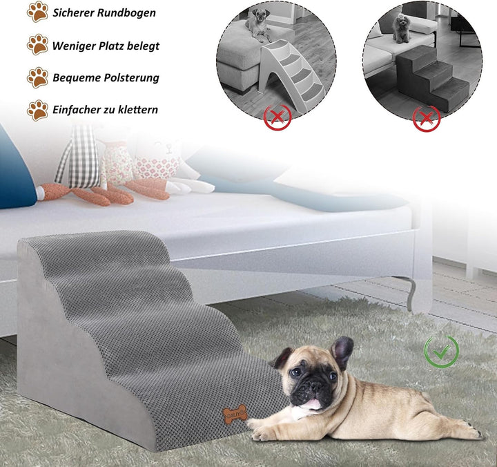 CALIYO Hundetreppe 4 Stufen，Hundetreppe für Kleine Hunde,Treppe für Hunde aus Hochdichtem Schwamm,Ha