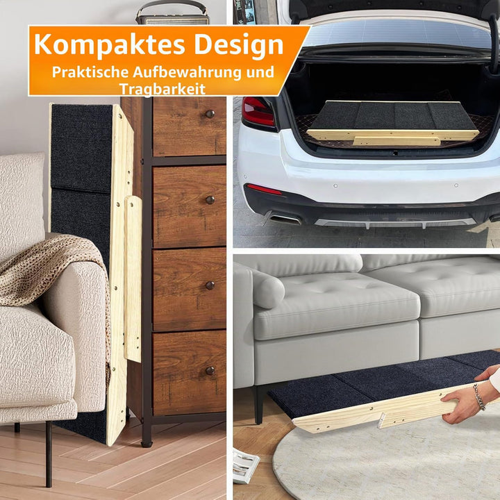 Holz-Hundetreppe & Rampe 2-in-1, Klappbar und Tragbar für Kleine und Mittelgrosse Hunde sowie Katzen
