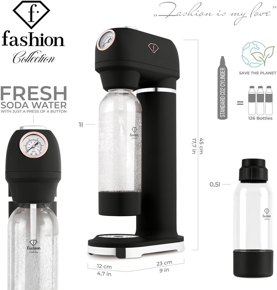 FASHION by Berlinger Haus – SODABAR Wassersprudler + 2 Flaschen, Matt Schwarz – Roségold Kollektion