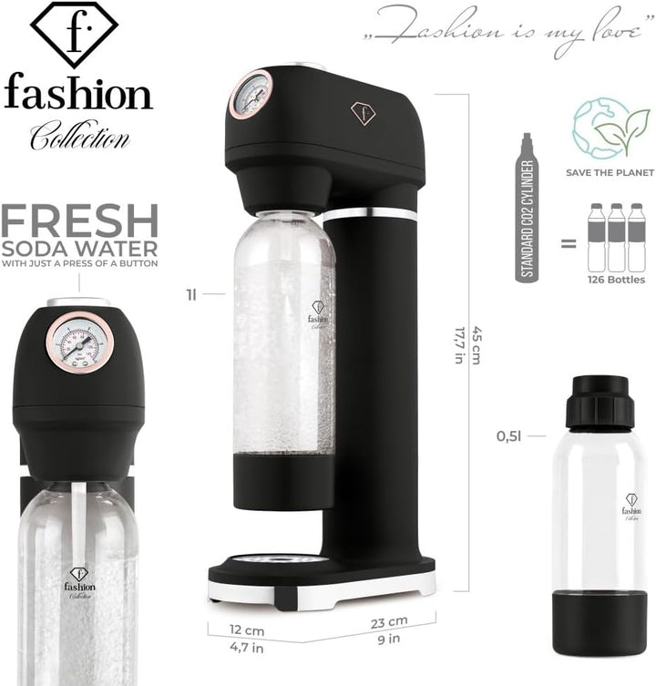 FASHION by Berlinger Haus – SODABAR Wassersprudler + 2 Flaschen, Matt Schwarz – Roségold Kollektion