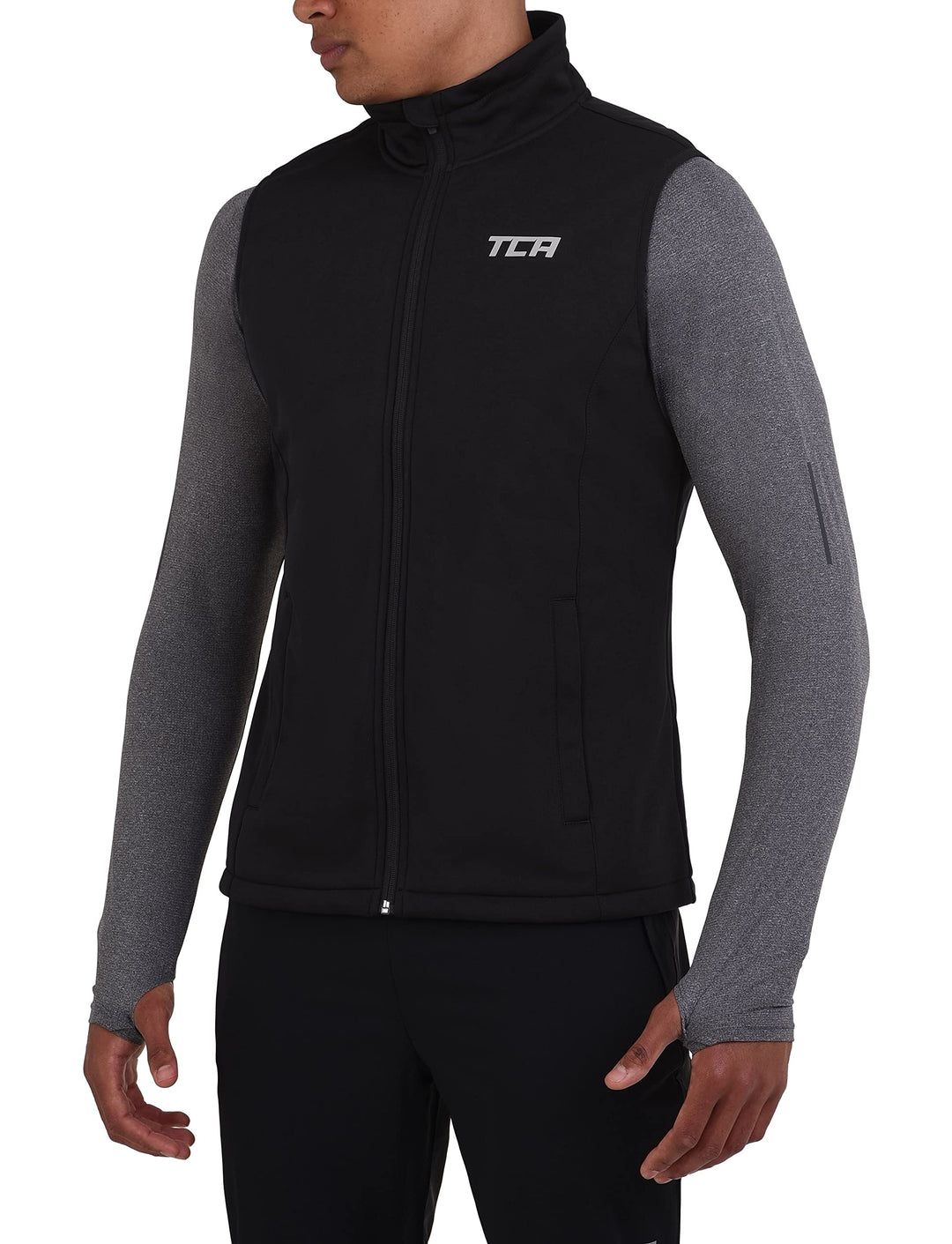 TCA Herren Flyweight winddichte Lauf- und Fahrradweste mit Reissverschlusstaschen M Schwarz, M Schwa